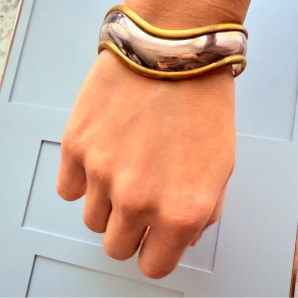 Taxco Mexico Sterling Silver & Brass Wave Cuff Vintage Bracelet Laton - Picture 6 of 8